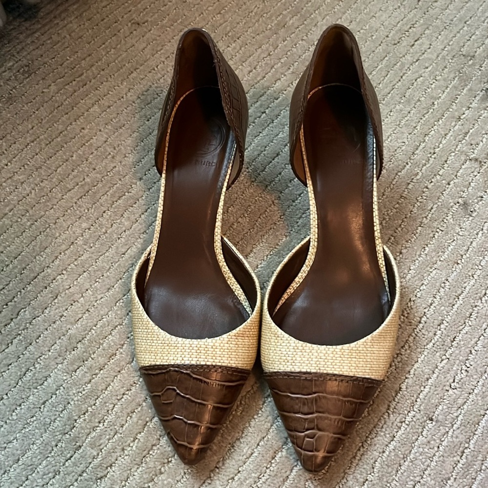 Tory Burch Brown and Cream Heels
